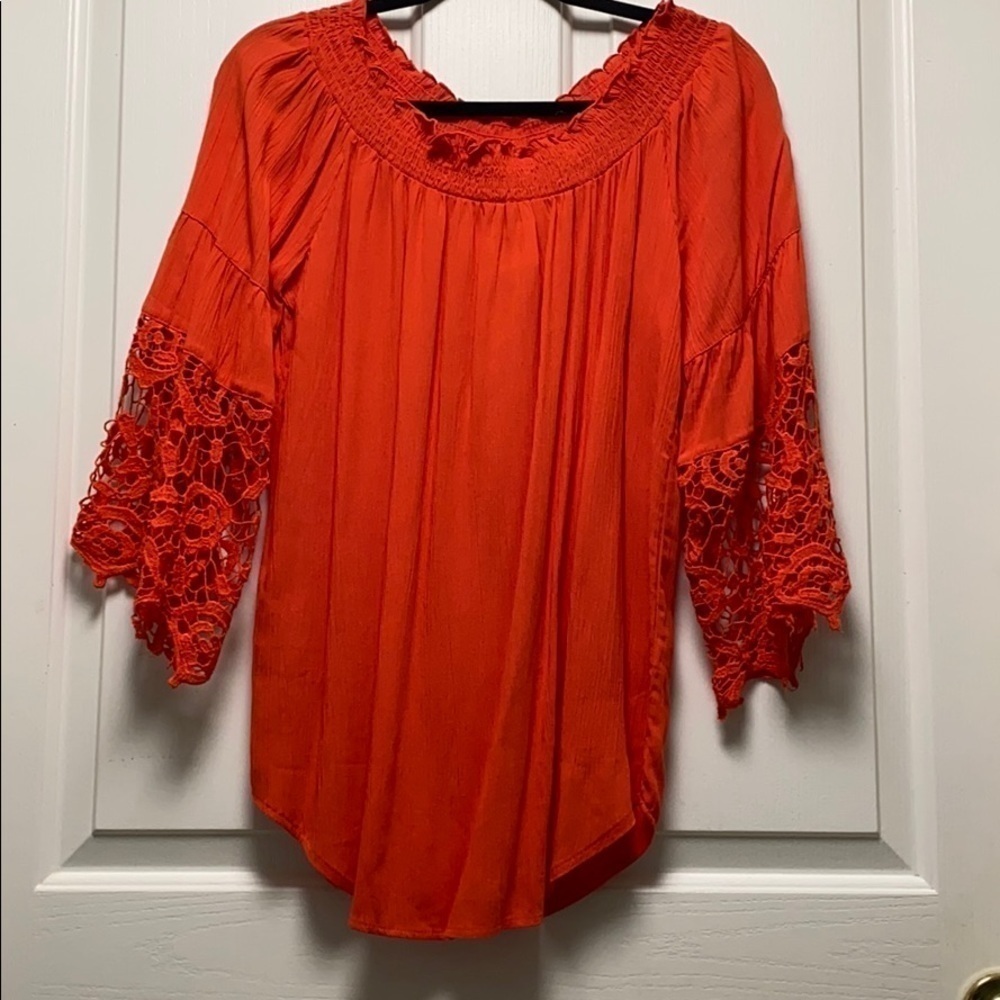 NWT Studio West smock neck Tunic Sz S coral